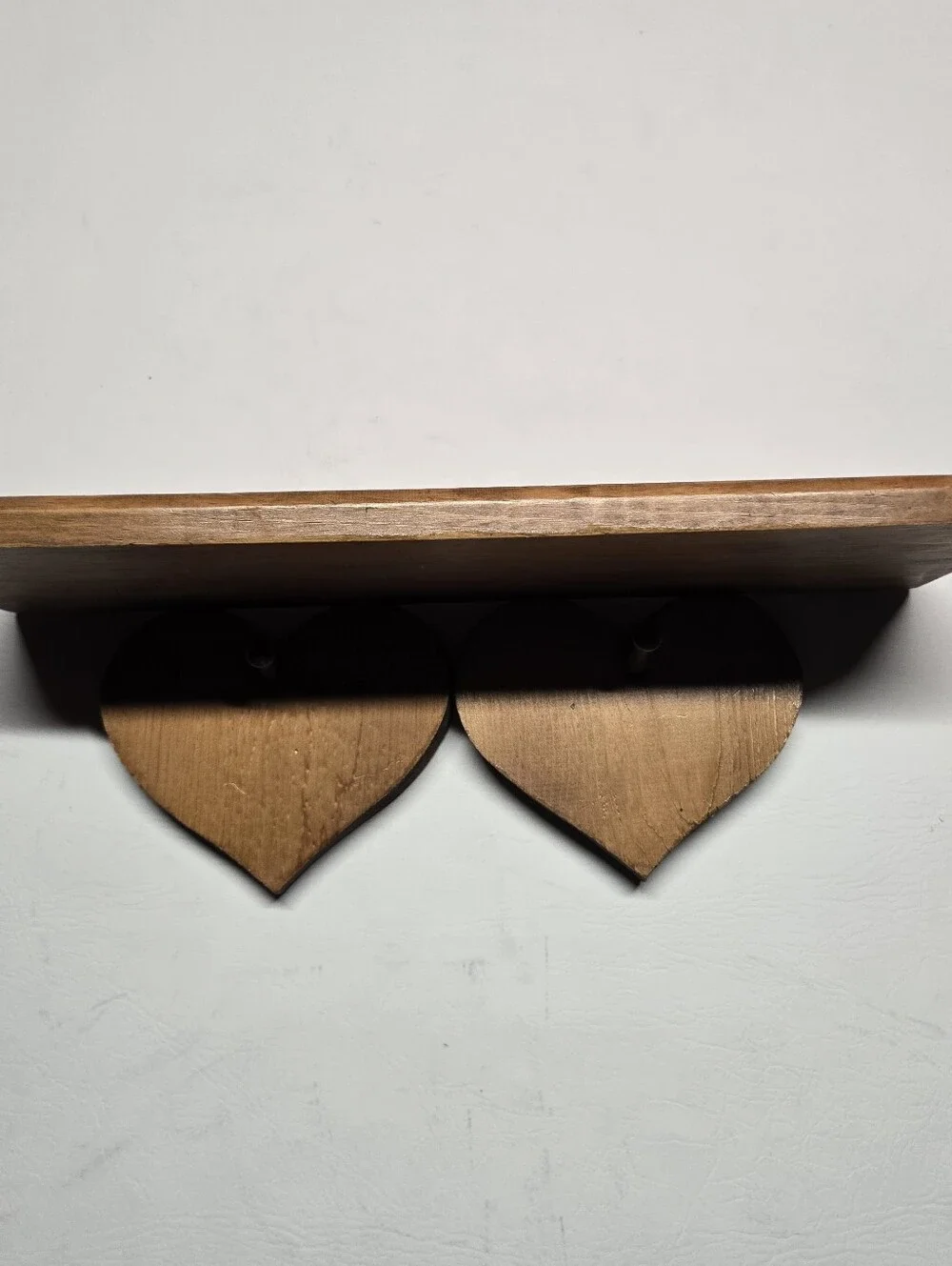 Vintage Wooden Heart Wall Shelf with 2 Pegs Cottagecore Country Heart
